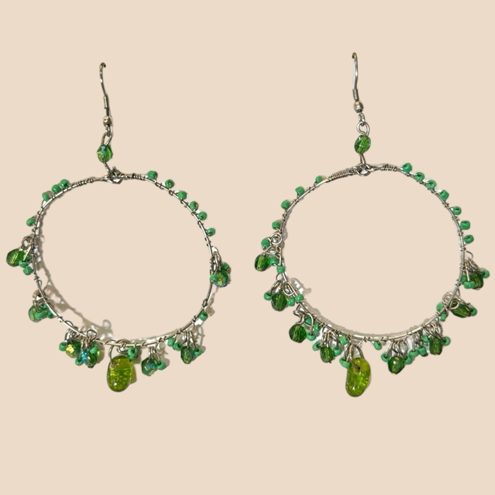 🩷GREEN‎ LARGE HOOP EARRINGS